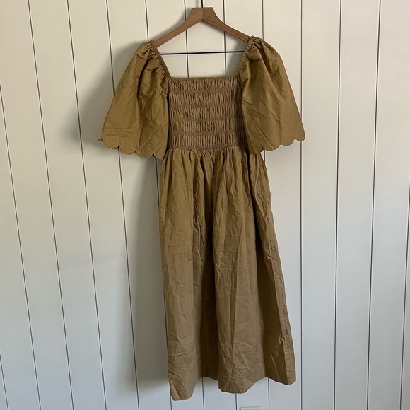 English Factory Scallop Detail Midi Dress Tan - Picture 5 of 9